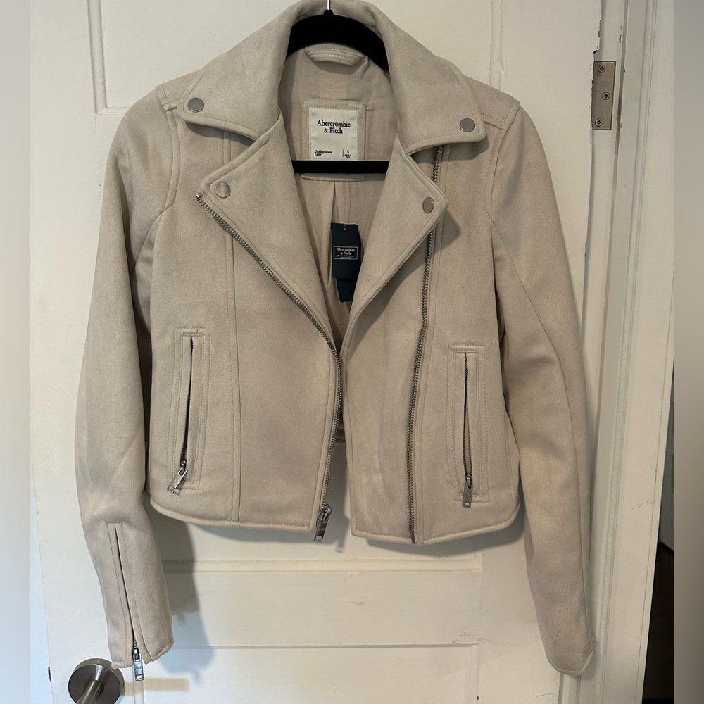 NWT Abercrombie & Fitch Light Beige Suede Moto Jacket